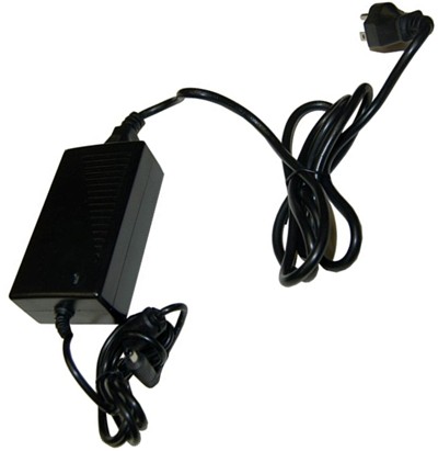 A black power cord with two plugs attached to it.