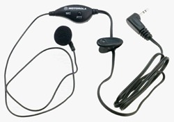 A black microphone and two other wires are connected to the same head piece.