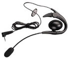 A black headset with a microphone and ear buds.