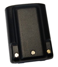 A black battery case with two gold pins on it.