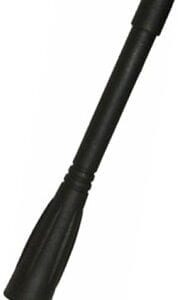 A black handled brush with a long handle.