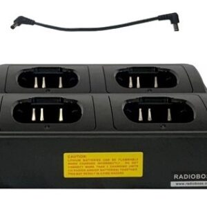 A black box with four batteries and a cord.