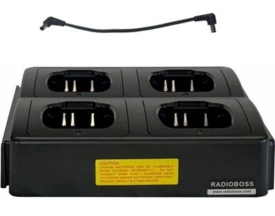 A black box with four batteries and a cord.