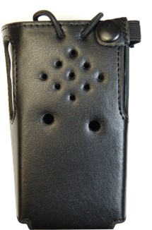 A black leather case for a walkie talkie