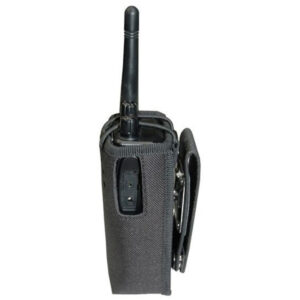 A walkie talkie is in its case.