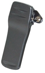 A black strap with a metal clip on it.
