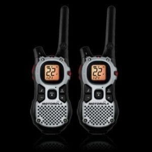 A pair of walkie talkies on a black background