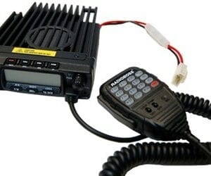 A radio and a phone are connected to each other.
