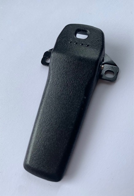 A black plastic case with a metal clip on it.