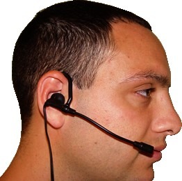 A man wearing a headset with a microphone.