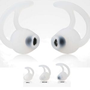 A pair of ear buds with different shapes and sizes.
