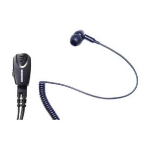 A black and blue ear piece with a microphone