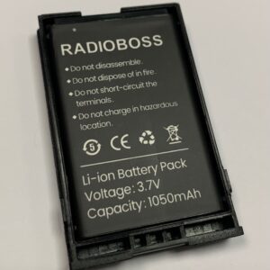 A radio boss battery is shown on the table.
