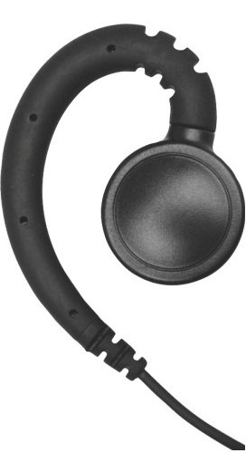 A black ear piece with a white dot on it.